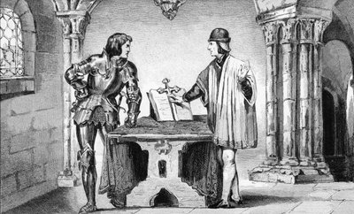 Ludwik XI (1423-83) przetrzymywany w areszcie domowym przez Karola Śmiałego (1433-77) z "Histoire de France" Colarta, wydanej ok. 1840 r. autorstwa French School