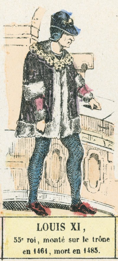 Ludwik XI, 55 król, wstąpił na tron ​​w 1461, zmarł w 1483 (kolorowa rycina) autorstwa French School