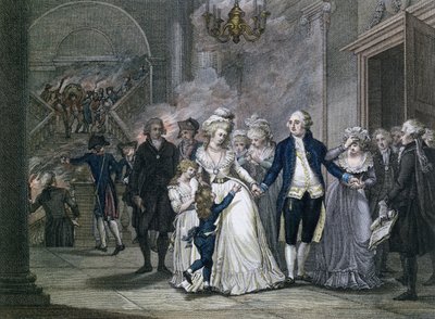 Ludwik XVI (1754-93) Pożegnanie z rodziną, 20 stycznia 1793, ryty przez Reiniera Vinkelesa (1741-1816) i Daniela Vrydaga (1765-1822) autorstwa French School