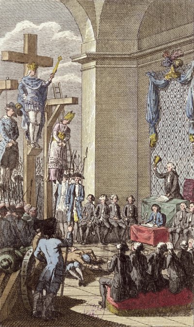 Ludwik XVI (1754-93) na procesie, ukrzyżowany między szlachtą a duchowieństwem, ok. 1792 autorstwa French School