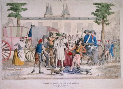 Ludwik XVI i jego rodzina poprowadzili do świątyni autorstwa French School