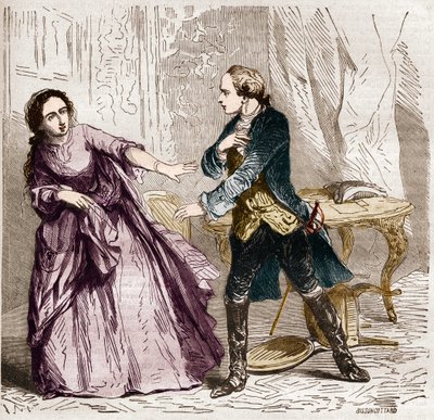 Ludwik XV król Francji (1710-1774) z hrabiną (Madame) Ventimiglia (1712-1741) jego kochanką. W „Historii prostytucji i rozpusty wśród wszystkich narodów świata od starożytności do dnia dzisiejszego” dr. Th. -F. Debray. 1879. autorstwa French School