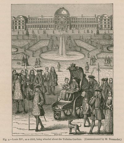 Ludwik XV jako dziecko poruszał się po ogrodach Tuileries autorstwa French School