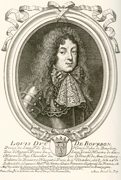 Louis de Bourbon, książę Condé, 1668 - 1710. Książę krwi na dworze francuskim Ludwika XIV. Z Les Heures Libres opublikowanego w 1908 roku. autorstwa French School