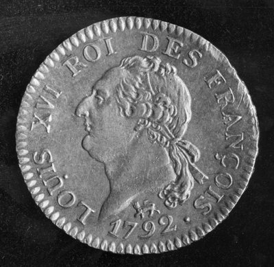 Ludwik dor przedstawiający Ludwika XVI, 1792 (złoto) (awers) autorstwa French School