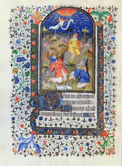 MS 1278 fol.106v Zwiastowanie pasterzom, z Heures a lusage de Troyes, przez Pracownię Mistrza Godzin Rohanu, ok. 1413-20 autorstwa French School