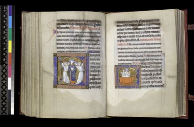 MS 300 f202v-203r, Suffrage to St Denis i Suffrage to St Eustace, z Psałterza i Godzin Izabeli Francuskiej, Paryż, ok. 1265-70 autorstwa French School