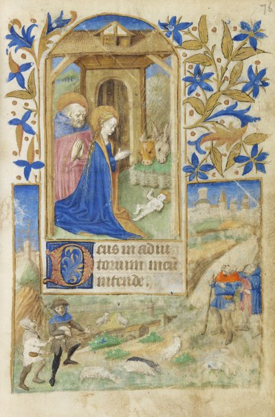 MS 39-1950 f.76r Narodzenia, 1464 (złoty srebrny i kolorowy tusz na pergaminie) autorstwa French School
