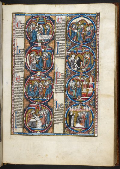 SM. Harley 1527, f.77r, miniatury z biblijnego moralisée (welin) autorstwa French School