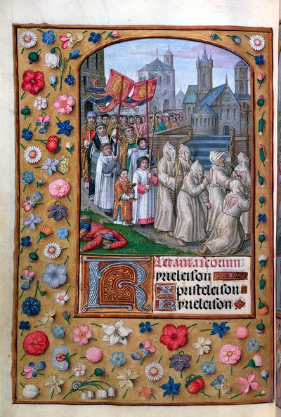 MS tom. 137 f.136v Procesja papieża Grzegorza I (ok. 540-604) przez Rzym w 590, z litanii Księgi Godzin, francuski, początek XVI w. autorstwa French School