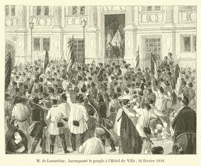 Pan de Lamartine, przemawiający do ludzi w Hôtel de Ville, 26 lutego 1848 r. autorstwa French School