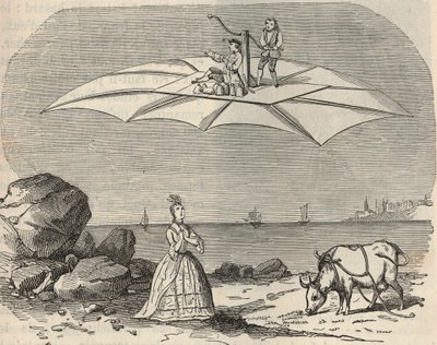 Maszyna (Szybowiec) Samuel Musgrave (1732-1780) Grawerowanie w „”Nauki do dyspozycji wszystkich – Popularna fizyka i chemia”” Alexis Clerc – Koniec XIX wieku – Kolekcja prywatna autorstwa French School