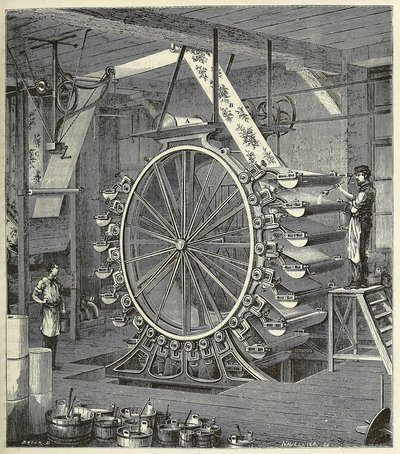 Maszyna do drukowania tapet do dwudziestu kolorów, wyd. 1873 grawerowanie, 1873. autorstwa French School