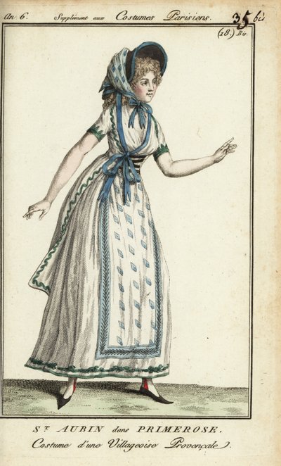 Madame de St. Aubin w kostiumie Primerose. autorstwa French School