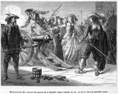Mademoiselle (Grande Mademoiselle = Duchesse de Montpensier) skierowała działa Bastylii przeciwko armii króla i podpaliła pierwszy kawałek - w „Histoire de France populaire” Henri Martina. autorstwa French School