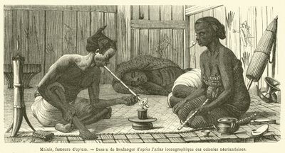 Malajowie, palacze opium (grawerowanie) autorstwa French School