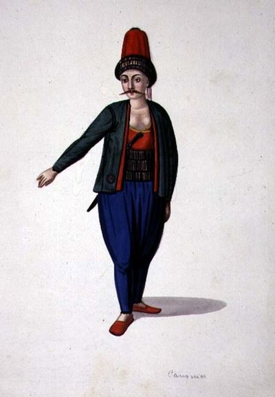 Człowiek ze sztyletem, okres osmański, 3. ćw. XVIII w. (akwarela na papierze) autorstwa French School