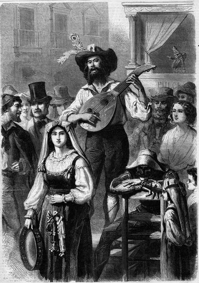 Mandolinista na ulicy we Włoszech autorstwa French School