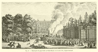 Manekin papieża spalony w Palais-Royal 16 kwietnia 1791 r. wg Bertault autorstwa French School