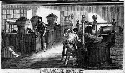 Produkcja czekolady: melanż i szlifierki. Usine de M. Masson, Paryż autorstwa French School