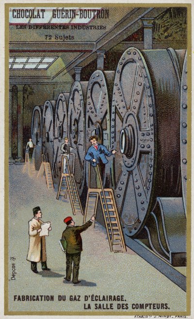Produkcja gazu do oświetlenia. Hala licznikowa (chromolitho) autorstwa French School