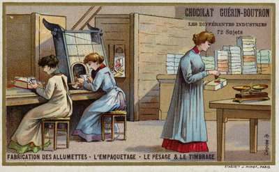 Zapałki produkcyjne. Pakowanie, ważenie i stemplowanie (chromolitho) autorstwa French School