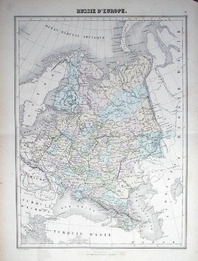 Mapa przedstawiająca europejską Rosję, ok. 1840 (kolorowy grawerunek) autorstwa French School