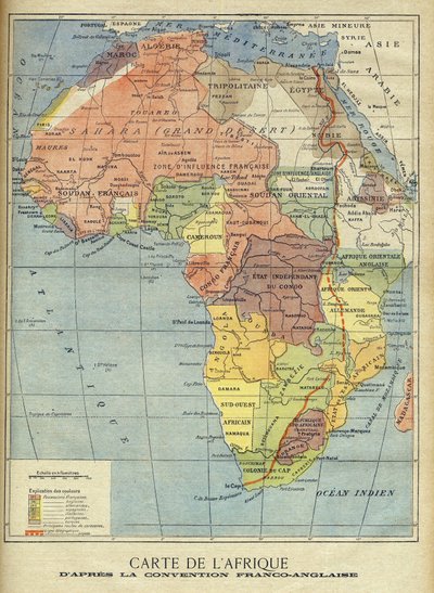 Mapa Afryki po podpisaniu umowy angielsko-francuskiej z marca 1899 r. (litografia kolorowa) Ilustracja do Le Petit Journal, 9 kwietnia 1899 r. (rycina) autorstwa French School