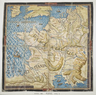 Mapa starożytnej Europy, z „Les Commentaries de la Guerre Gallique” (Księga I) François Desmoulins de Rochefort autorstwa French School