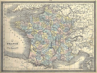 Mapa Francji - w „Atlasie wszechświata” Vuillemina, ca. 1851 autorstwa French School