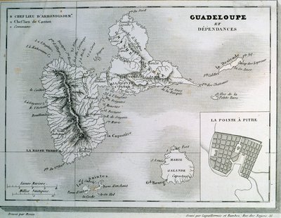Mapa Gwadelupy i jej zależności. Rycina XIX wieku. Chartres, Muzeum Sztuk Pięknych autorstwa French School