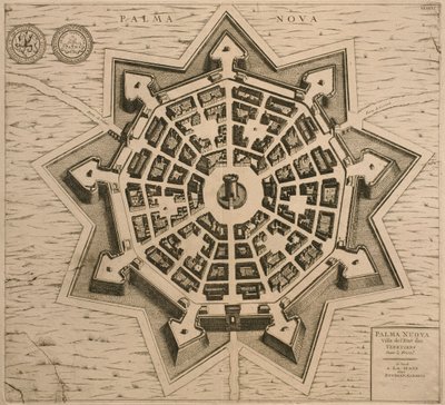 Mapa Palmanova, z Les Villes de Venetie, 1704, opublikowana przez Rutgerta Albertsa w Hadze autorstwa French School