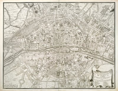 Mapa Paryża, z Atlasu Paryża autorstwa Jean de la Caille, 1714 autorstwa French School