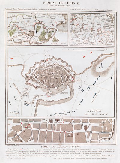 Mapa walk w bitwie pod Lubeką, pokazująca pozycje armii francuskiej, pruskiej, szwedzkiej i duńskiej autorstwa French School