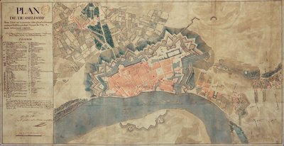 Mapa zniszczeń spowodowanych przez Ren, Dusseldorf, 1799 autorstwa French School