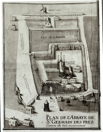 Mapa opactwa Saint-Germain-des-Pres, 1713 (atrament i gwasz na papierze) autorstwa French School