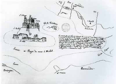 Mapa Zatoki Mont Saint-Michel (pióro i atrament na papierze) autorstwa French School