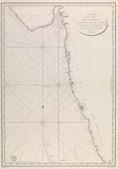 Mapa wybrzeża stanu Gudźarat autorstwa French School