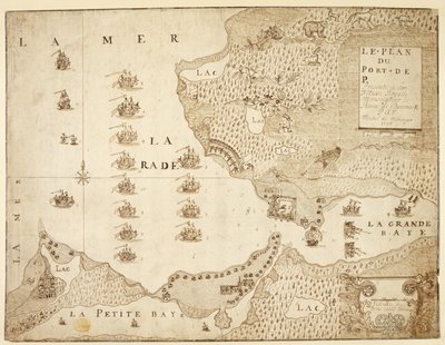 Mapa portu Placentia, Kanada (pióro i atrament na papierze) autorstwa French School