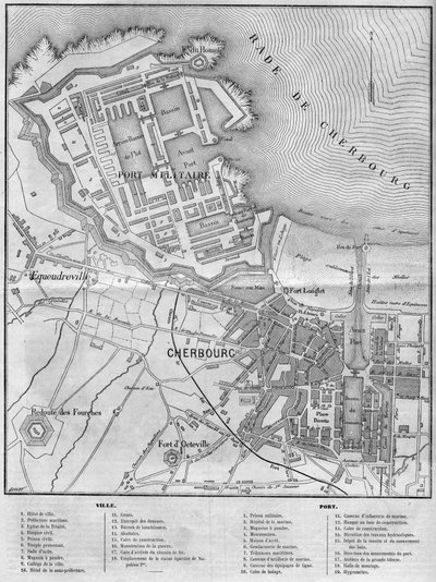 Mapa miasta i portu Cherbourg, Manche (50) autorstwa French School