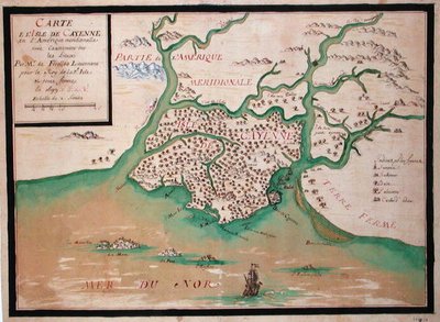 Mapa wyspy Cayenne, Gujana Francuska autorstwa French School