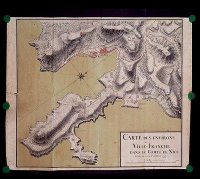 Mapa okolic Villefranche w hrabiowskiej grobli nicejskiej w październiku 1748 r. autorstwa French School