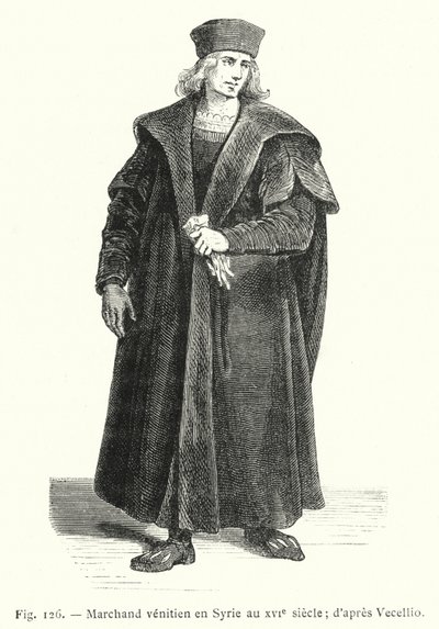kupiec wenecki w Syrii w XVI wieku; po Vecellio (grawerowanie) autorstwa French School