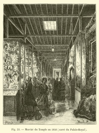 Marche du Temple w 1840 r., plac Palais-Royal autorstwa French School