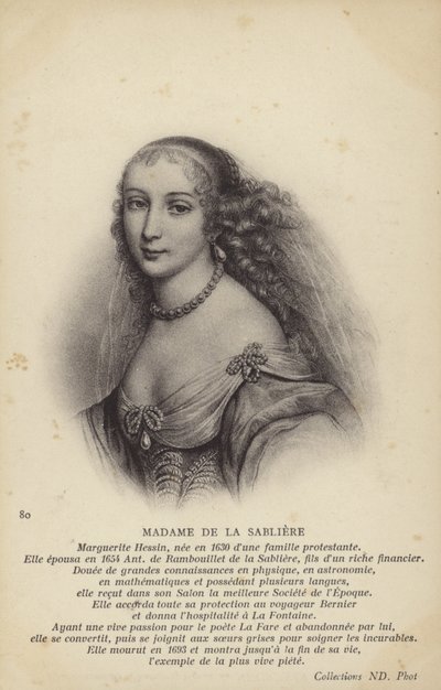 Marguerite de la Sabliere (ok. 1640-1693), francuska salonistka (litografia) autorstwa French School