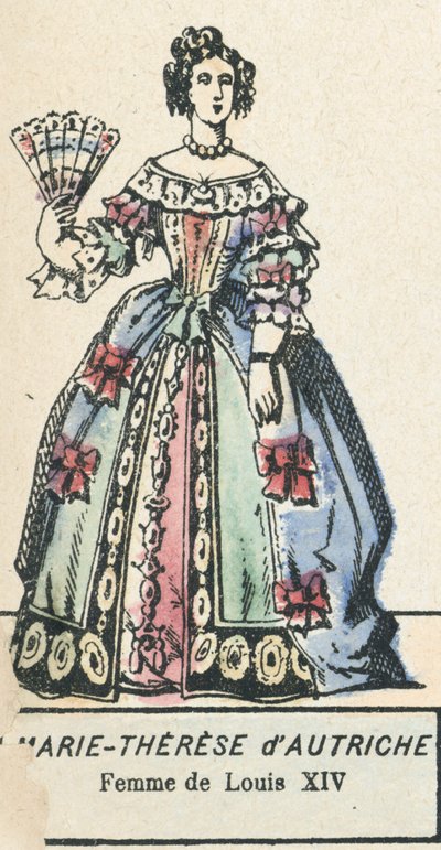 Maria Teresa Austrii, żona Ludwika XIV (kolorowy grawerunek) autorstwa French School