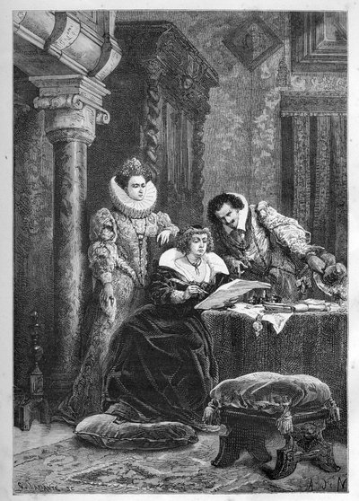 Marie de Medici ze swoimi wpływowymi włoskimi przyjaciółmi i zaufanymi Leonorą Dori (Dosi) znaną jako Galigai (1571-1617) i jej mężem Concino Concini (Conchine) (ok. 1575-1617) - Marie de Medici ze swoimi włoskimi wpływowymi przyjaciółmi i powiernikami Leo autorstwa French School