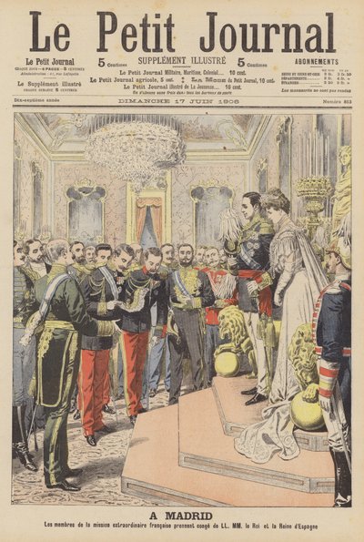 Małżeństwo króla Hiszpanii Alfonsa XIII i Wiktorii Eugenie Battenberg (kolor lito) autorstwa French School