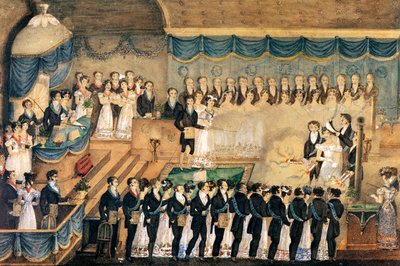 Masońska ceremonia inicjacji wolnomularki, pocz. XIX w. (wc na papierze) autorstwa French School
