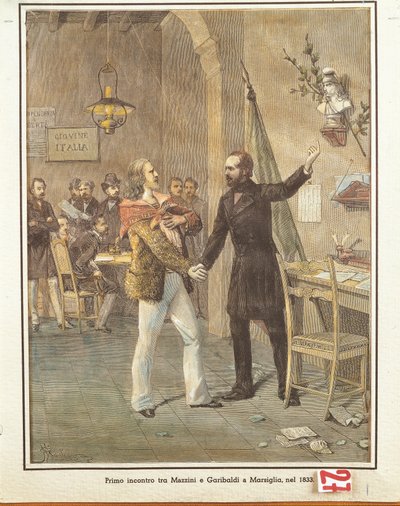 Mazzini i Garibaldi spotykają się w Marsylii autorstwa French School